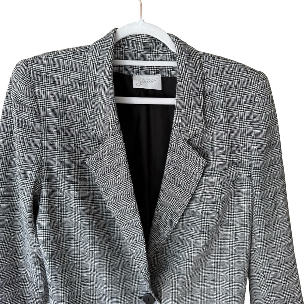 Jessica Vintage Black and White Checkered Plaid Blazer Size 12 Fully Lined - Picture 11 of 15
